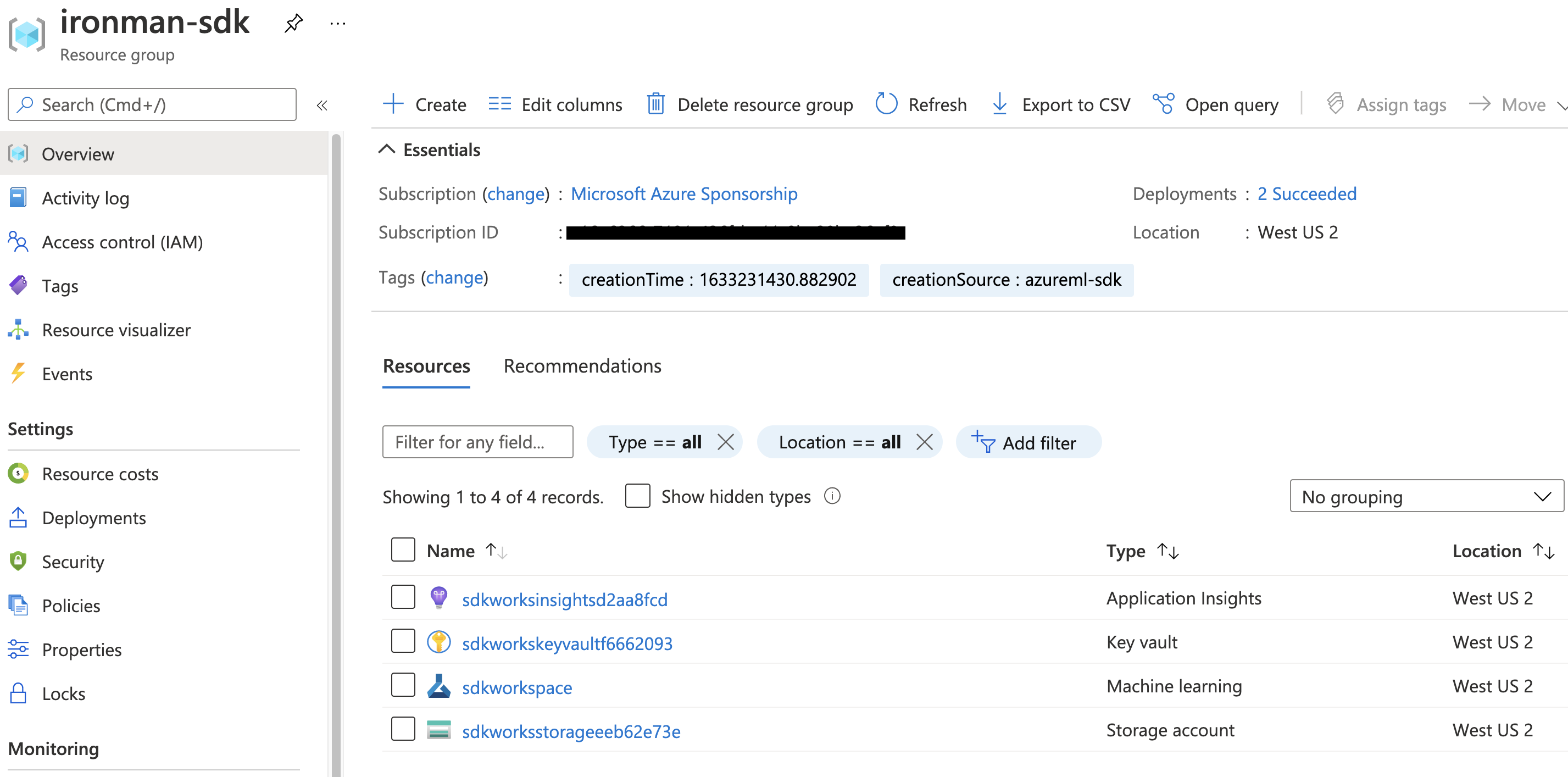 Build workspace with azure machine learning sdk