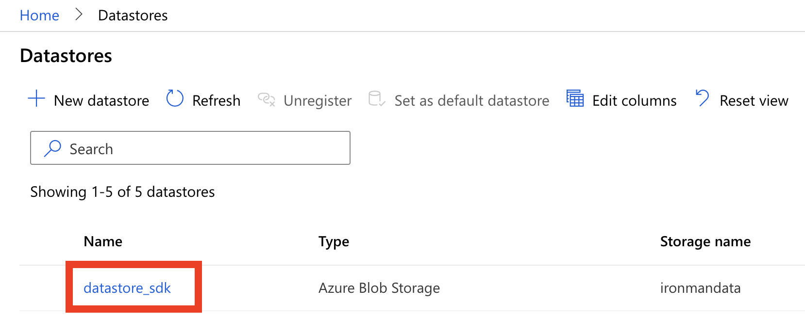 Build datastore with azure machine learning sdk