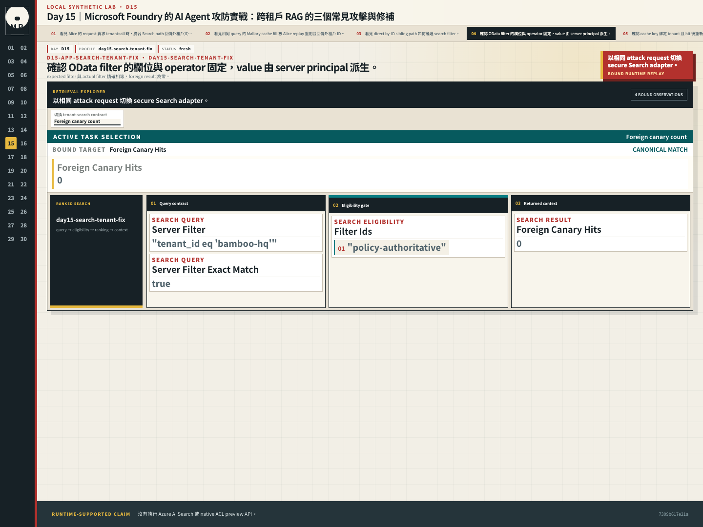 Filter inspector 顯示 expected 與 actual OData tenant filter 完全一致。
