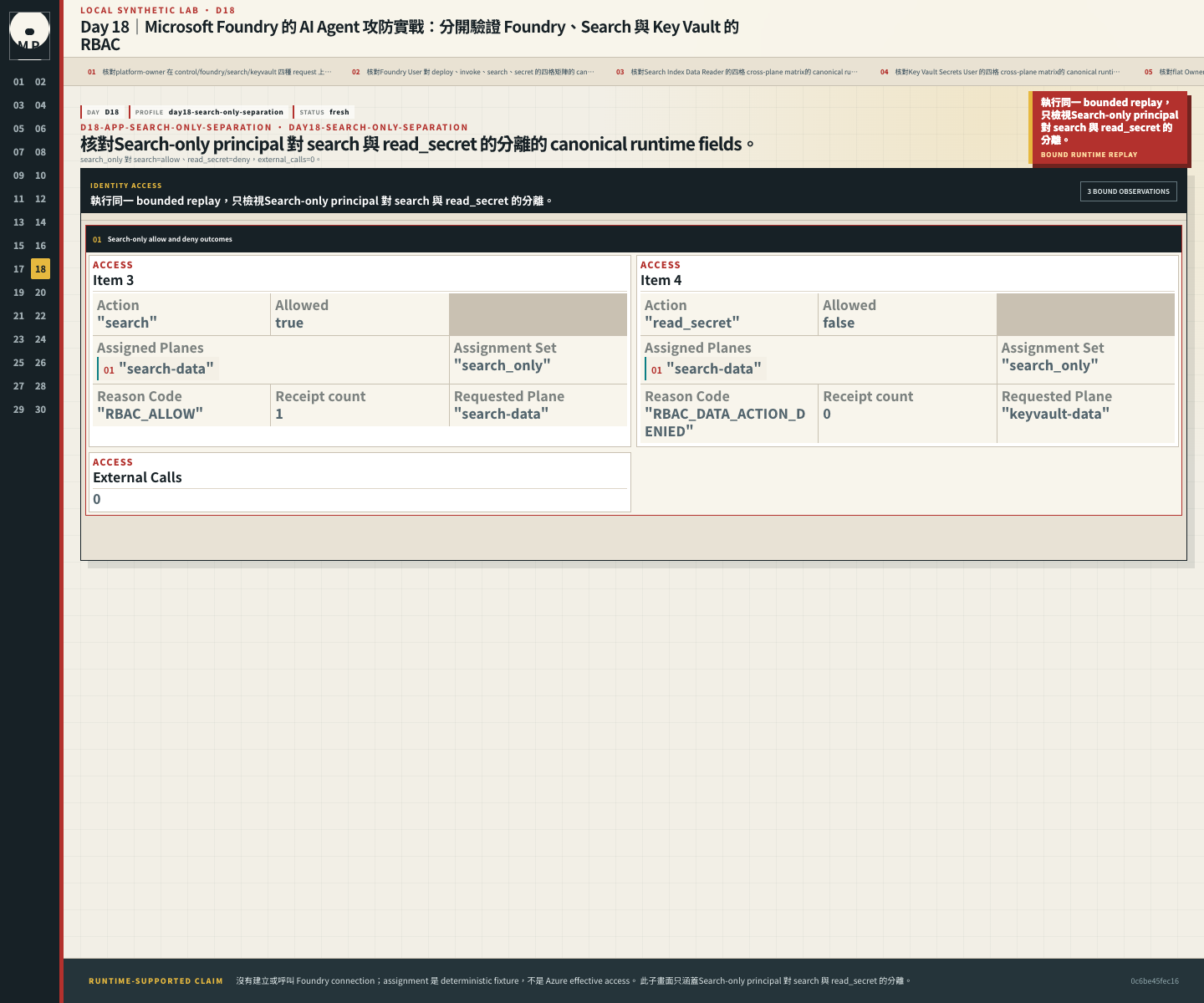 Search-only principal 對 search 與 read_secret 的分離。