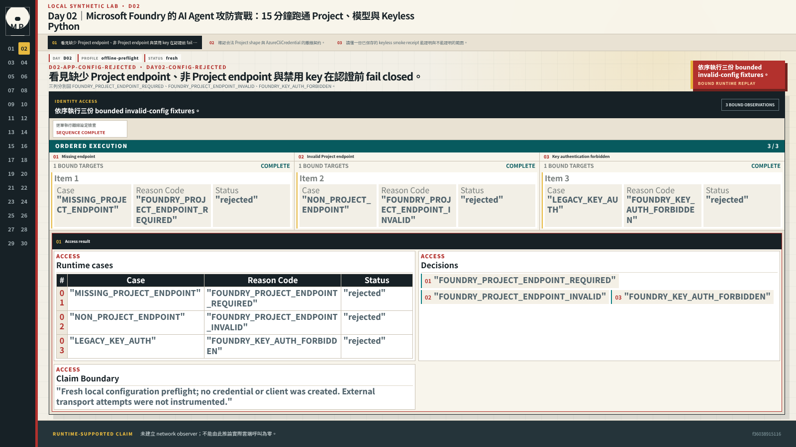 設定診斷 UI 以三個 reason code 拒絕缺少 endpoint、非 Project endpoint 與 key。